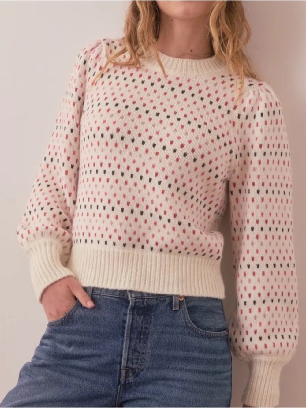 Marine layer rainbow dot puff sleeve sweater